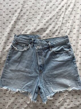 Agolde Light Blue High-Rise Distressed Denim Shorts